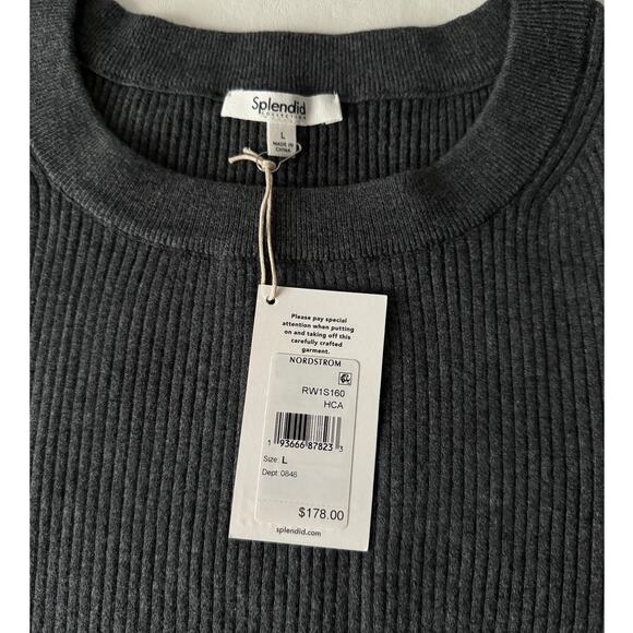 New Splendid Rumi Rib Knit Cotton Sweater in Heather Charcoal Women's Size L - Picture 5 of 9